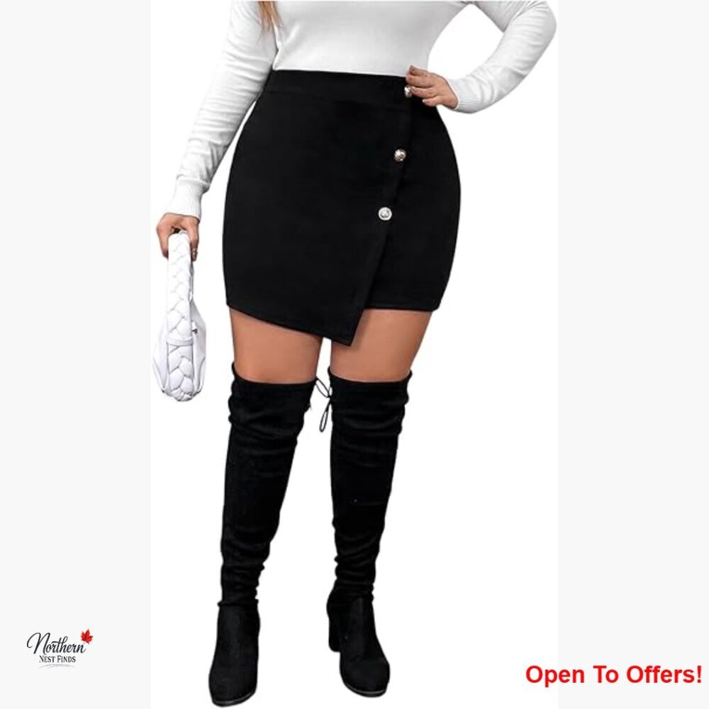 High Waisted Button Wrap Asymmetrical Hem Bodycon Skirt